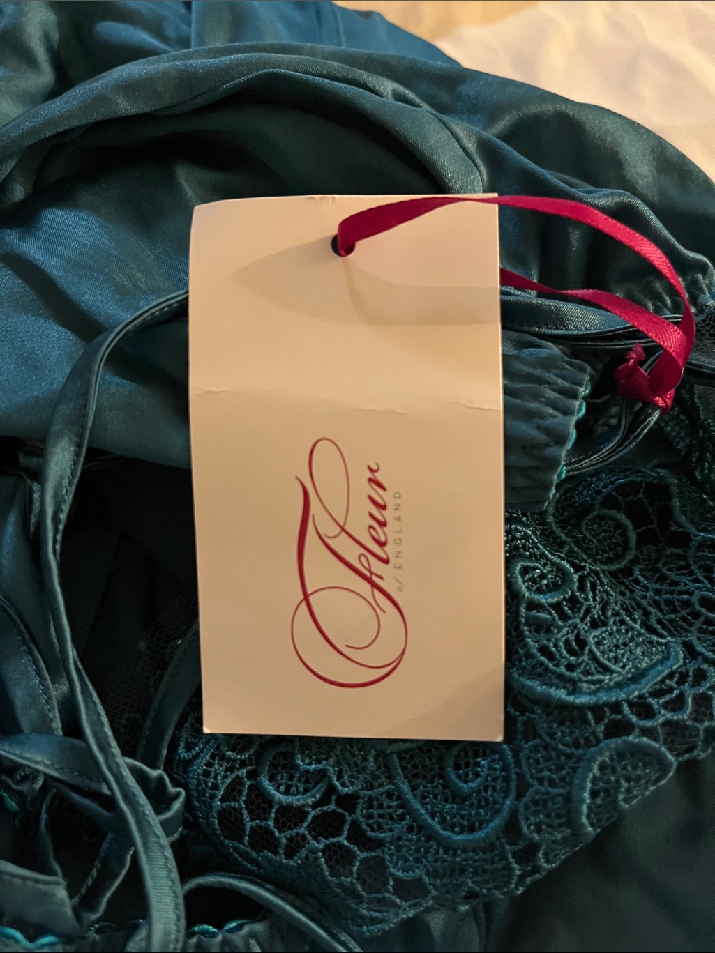 Fleur Of London Teal Silk Babydoll Lingerie — image 2 of 2